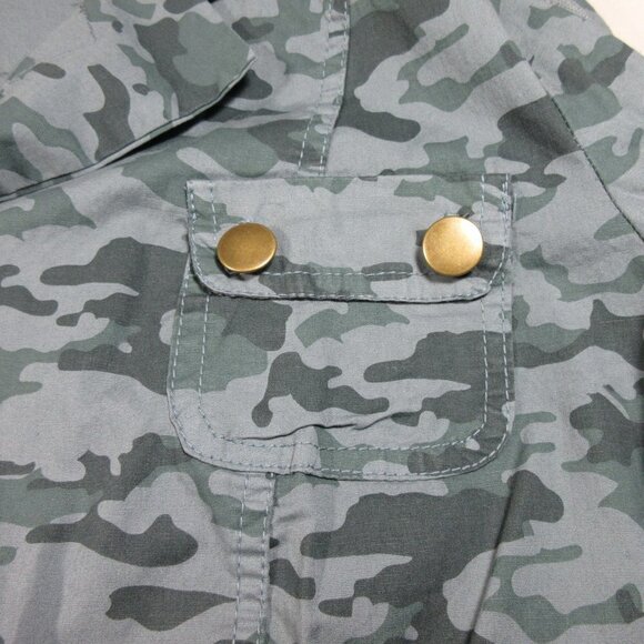 WEARABLES XCVI womens gray green black Folksy camo Safari poplin jacket L EUC - Picture 4 of 9